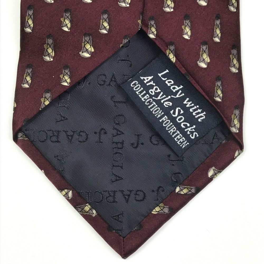 JERRY J GARCIA1996 Men's Silk Necktie Lady with Argyle Socks #14 Burgundy Tie - Picture 8 of 11